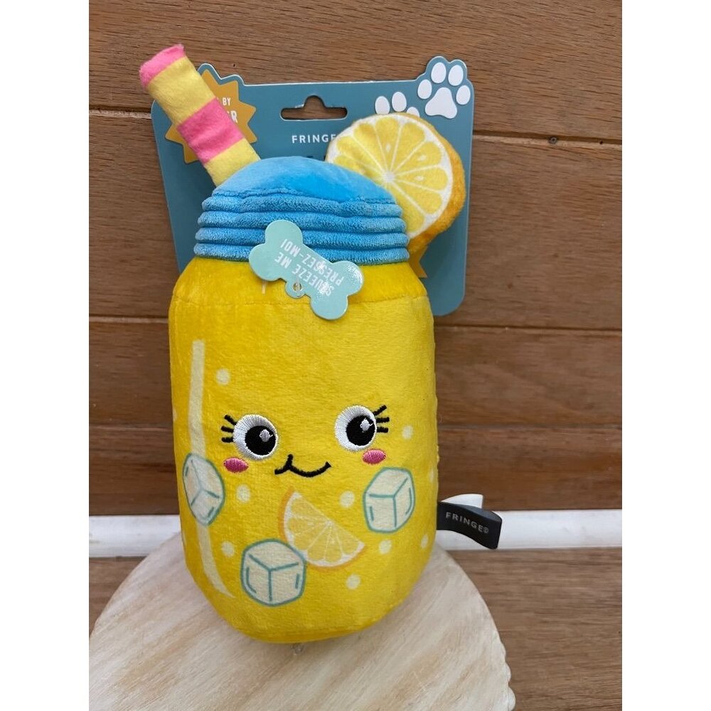 NWT Dog Squeaky Toy Lemon Jar By Fringe Studio With Ice Cubes & Straw